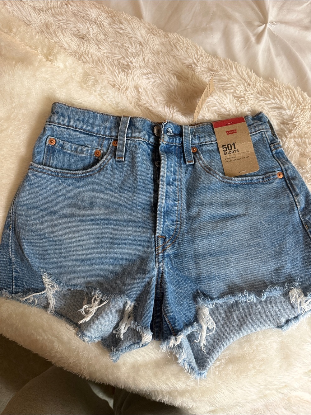 NWT Levi's Light Blue Distressed 501 Jean Shorts